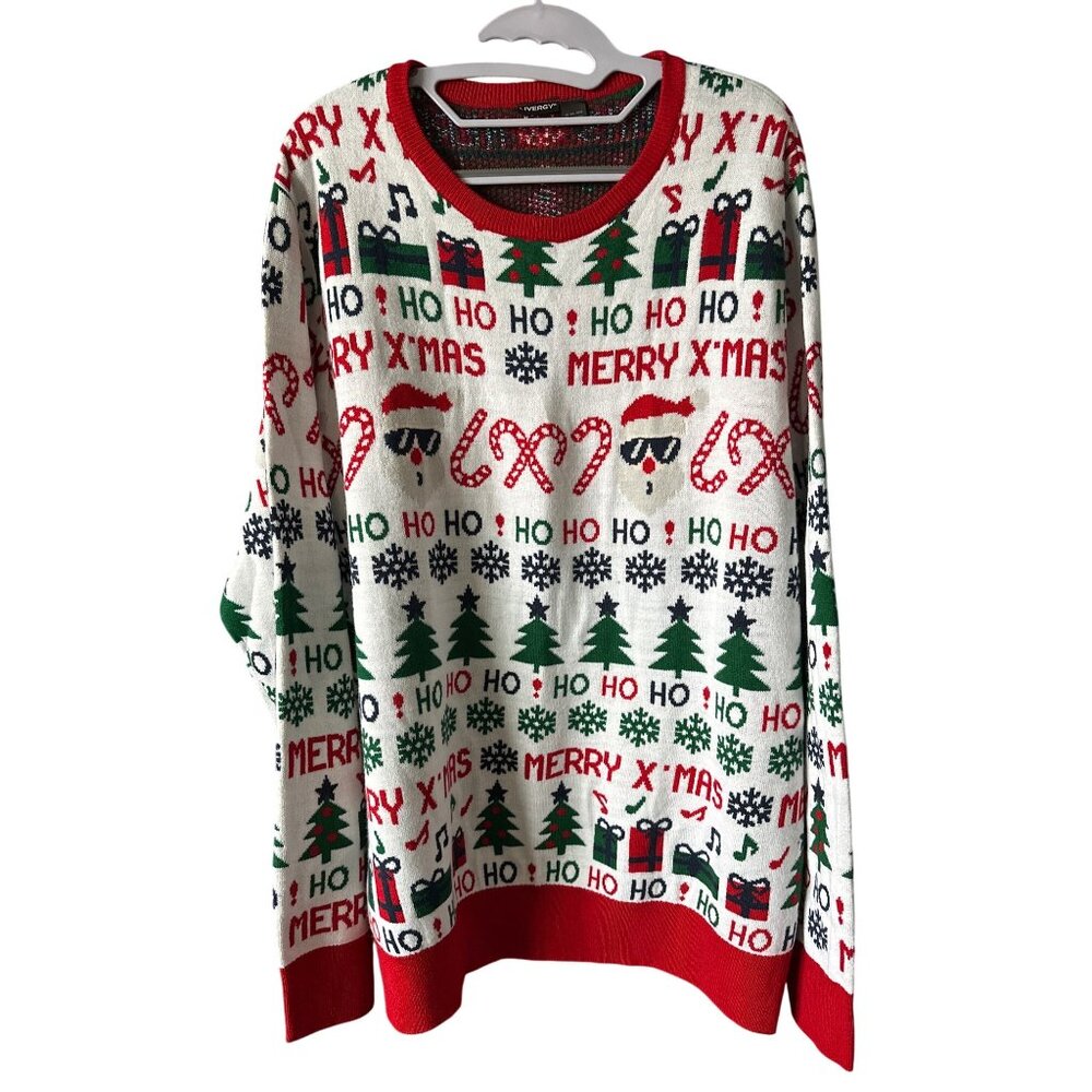 Livery Mens Ugly Christmas Sweater Santa Red White Holiday-Themed Pullover XXL